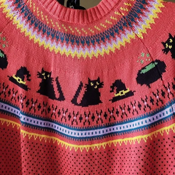 NWT 🐈‍⬛ Witchy cat fair isle cardigan - halloween orange - Picture 8 of 12
